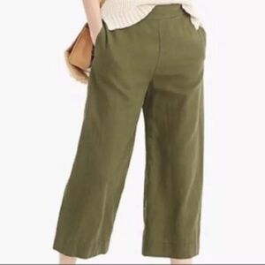J. CREW POINT SUR Linen blend cropped wide legs pants Size 0P Army Green